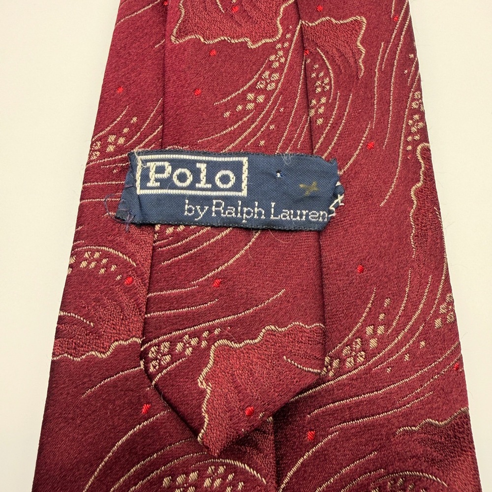 Polo Ralph Lauren Necktie Mens OS Burgundy Paisley Silk Jacquard Classic Tie